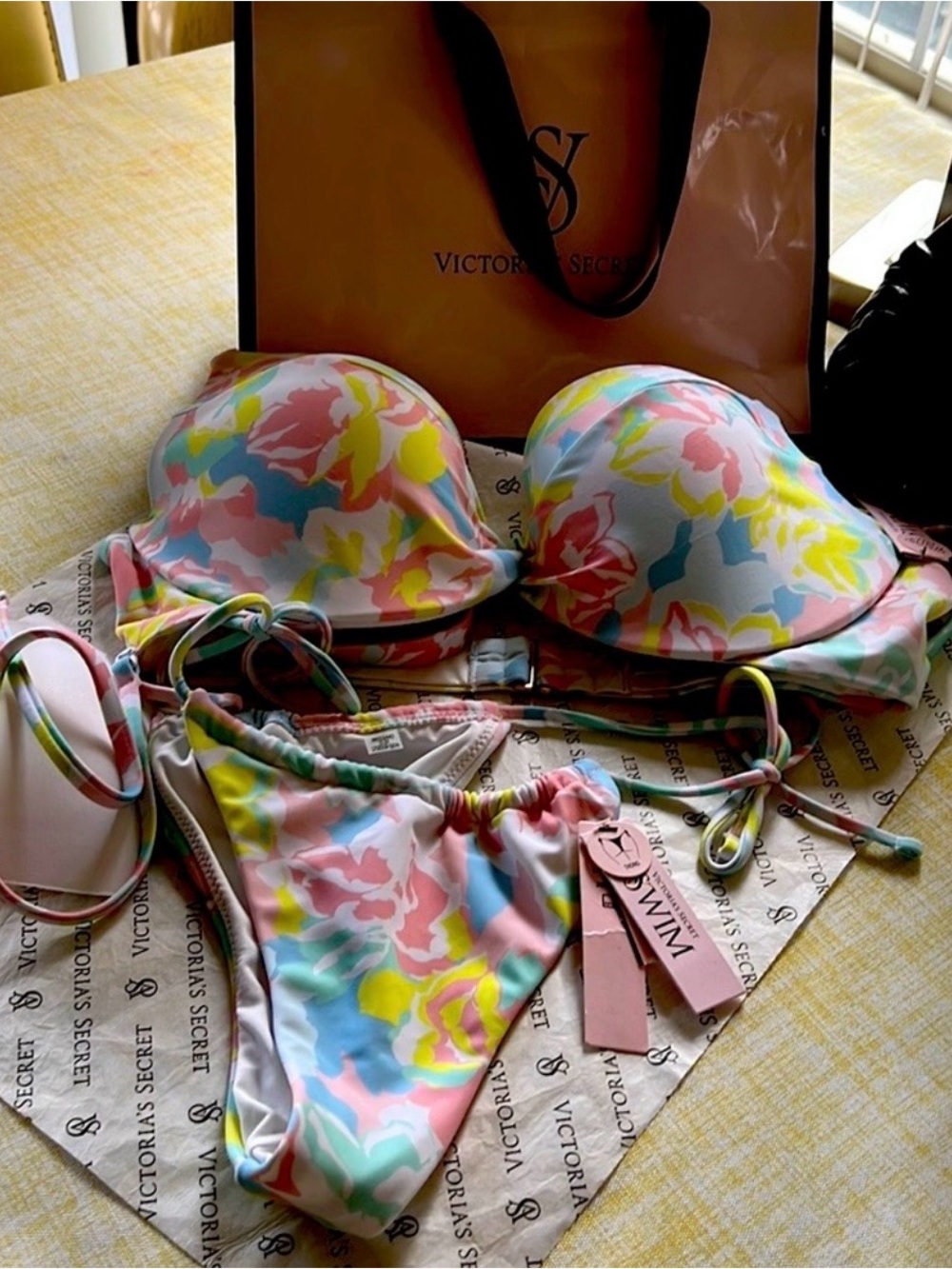 🔥Victoria's Secret Multicolor Floral Push-Up Bikini Set - Pink/Yellow/Blue New🔥🔥